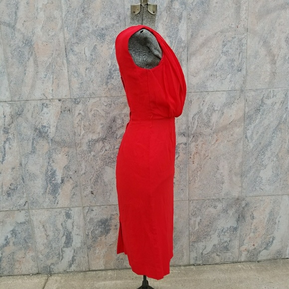 1950s Red Silk Cocktail Dress - Picture 4 of 5